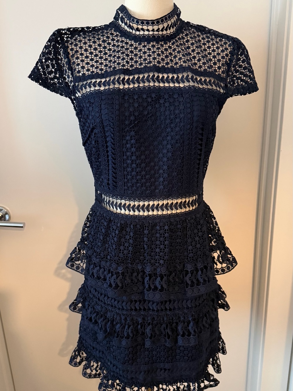 Romeo & Juliet Couture Women's Navy Lace Tiered Fit-and-Flare Dress